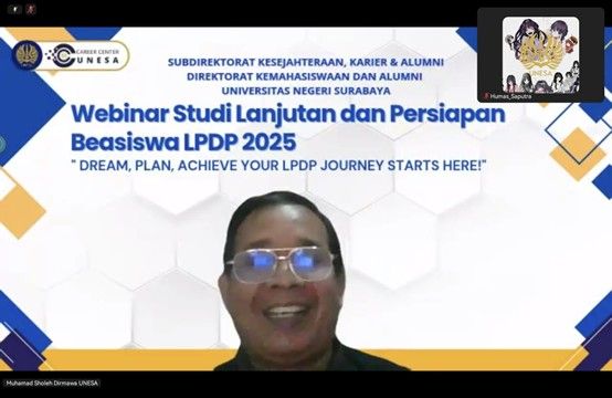 Direktur Kemahasiswaan dan Alumni, Muhamad Soleh memberikan penguatan dan memotivasi mahasiswa dan alumni untuk mewujudkan impian studi lanjut melalui beasiswa.
